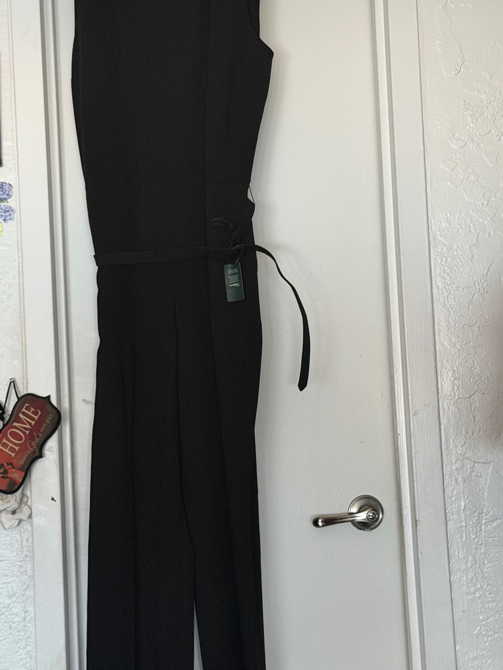 Ralph Lauren Black Sleeveless Jumpsuit with Waist Tie. White collar.